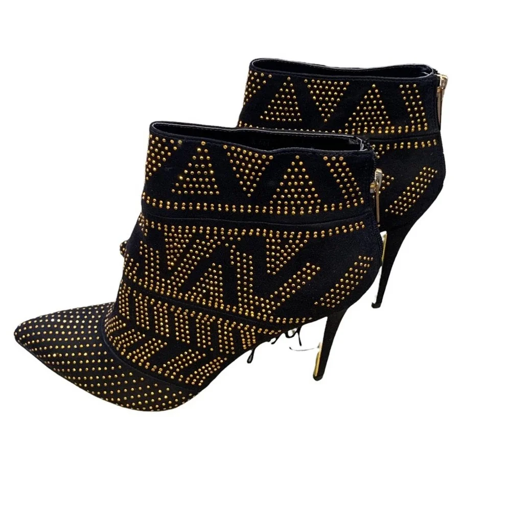 THALIA SODI Alejandra Gold Studded Ankle Booties 8.5 - Picture 2 of 10